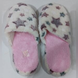 Cozy Fuzzy Star Print Plush Slippers Pink Lining EU 42-43 (US Women’s 10-11)